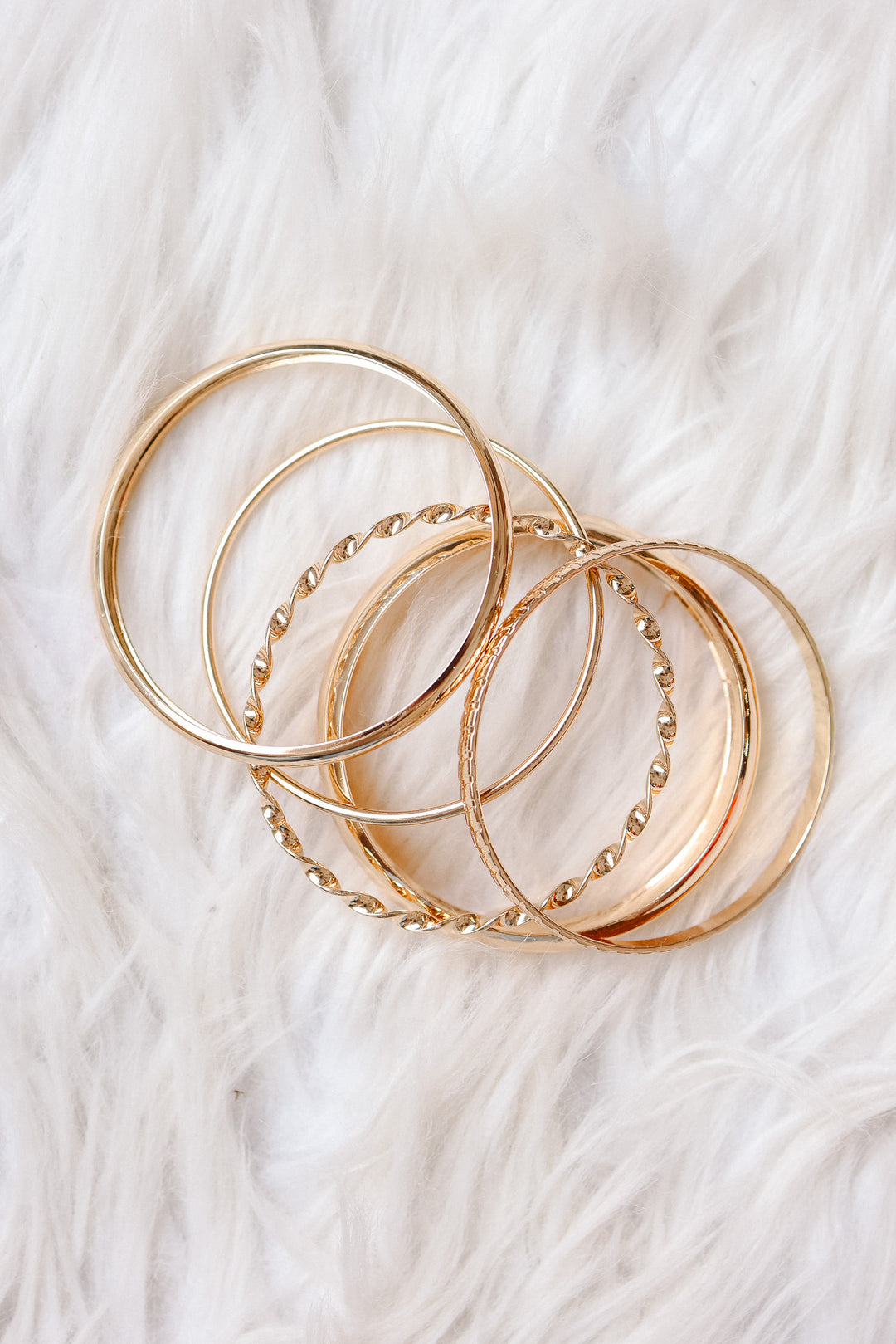 Gold Textured Bangle Stack Set