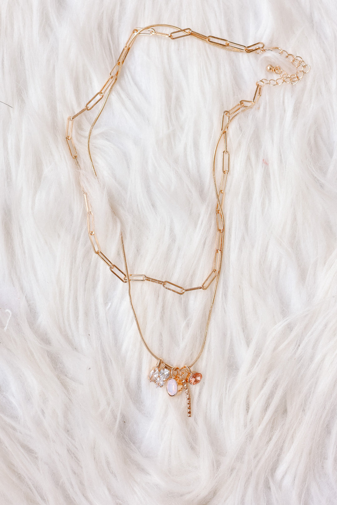 Crystal Cluster Charm Double-Layer Necklace