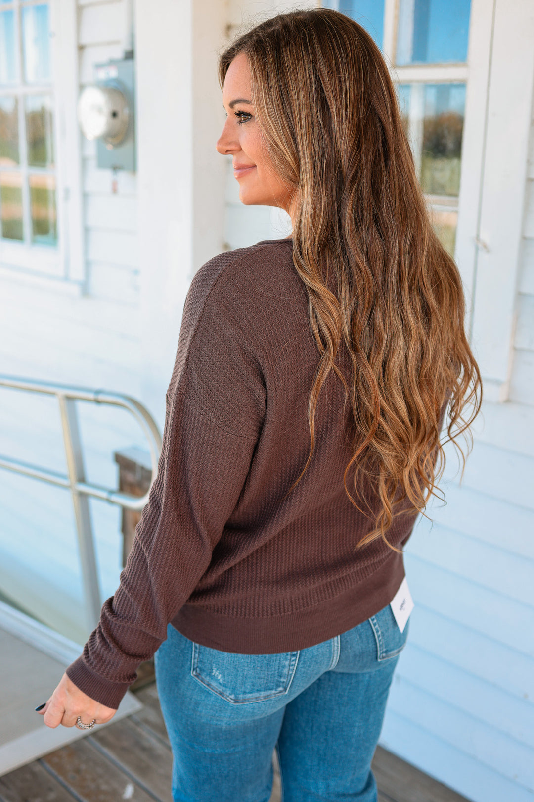Margot Mini Waffle Textured Sweater - Chocolate
