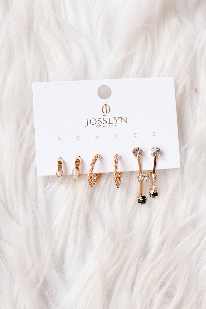 Mixed Crystals & Black Gems Earring Set