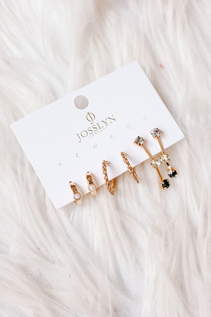 Mixed Crystals & Black Gems Earring Set