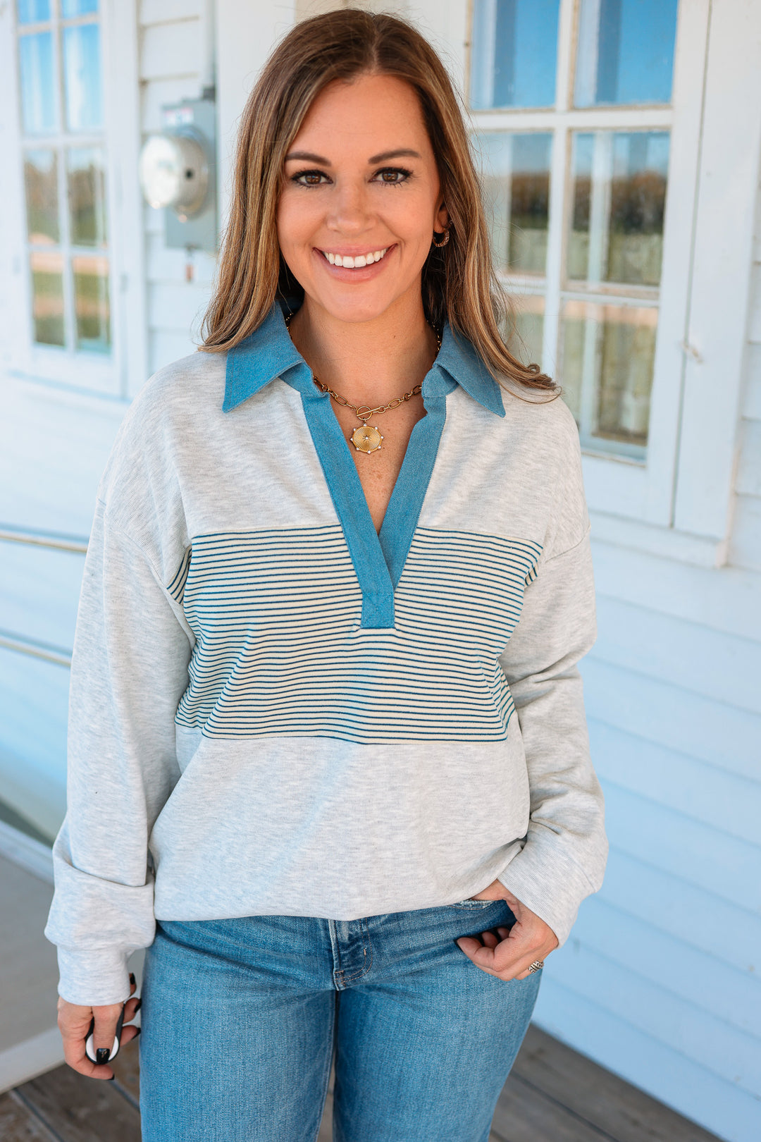 Shay Collared V-Neck Pullover