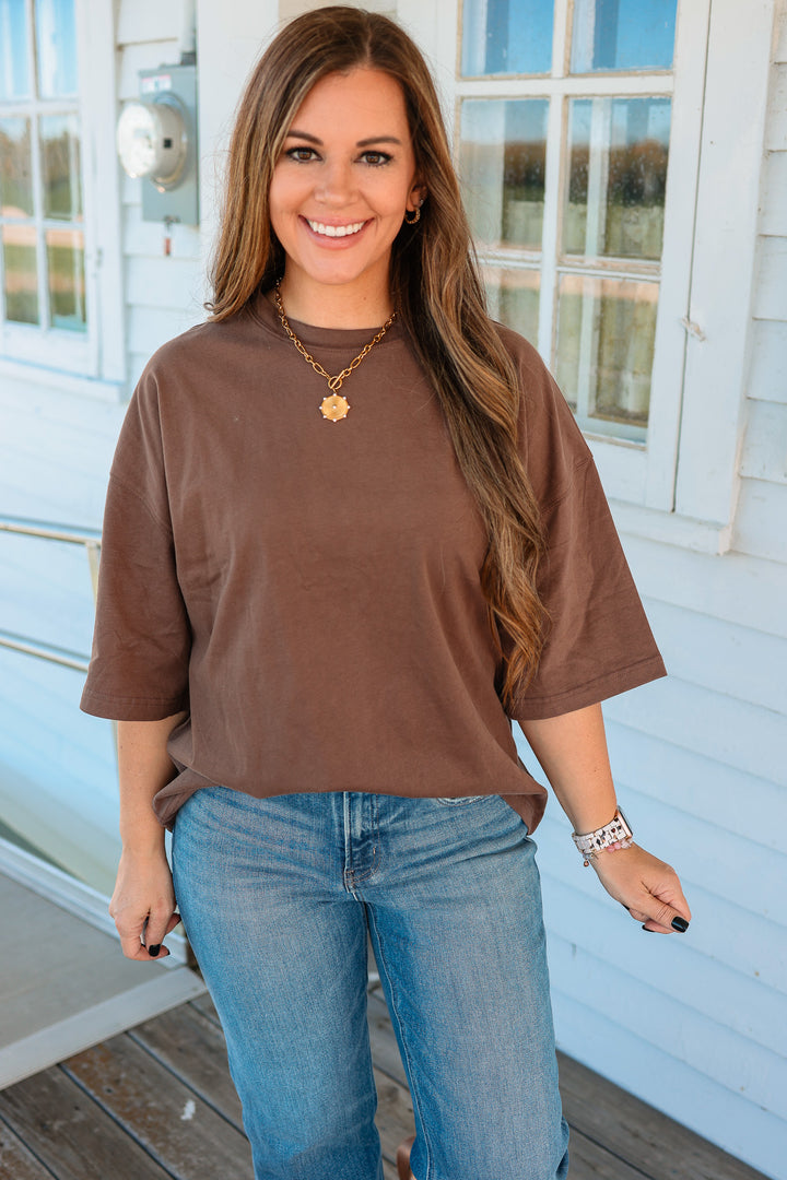 Indie Oversized Everyday Cotton Tee - Chocolate
