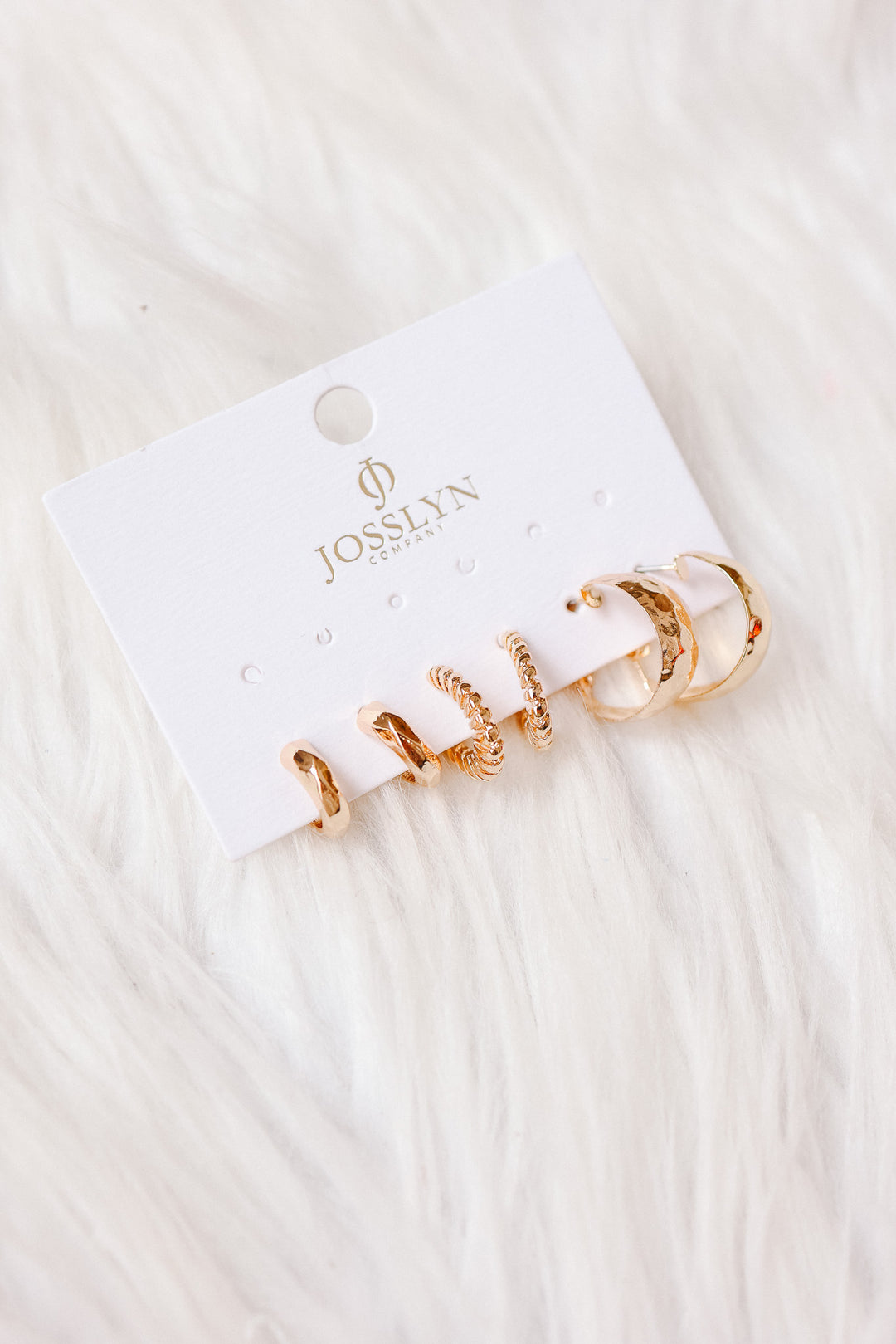 Mixed Texture Gold Crescent Hoop Trio Earring Set