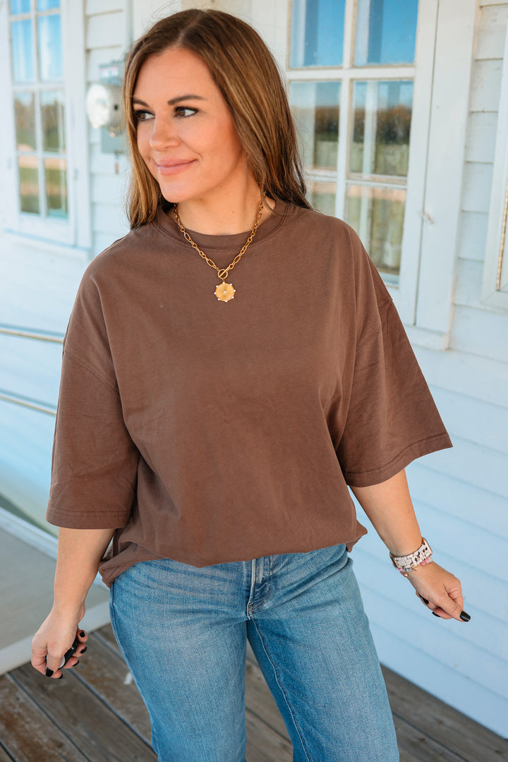 Indie Oversized Everyday Cotton Tee - Chocolate