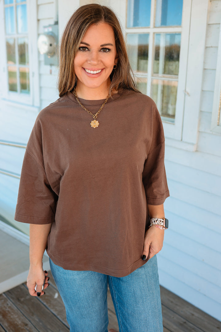 Indie Oversized Everyday Cotton Tee - Chocolate