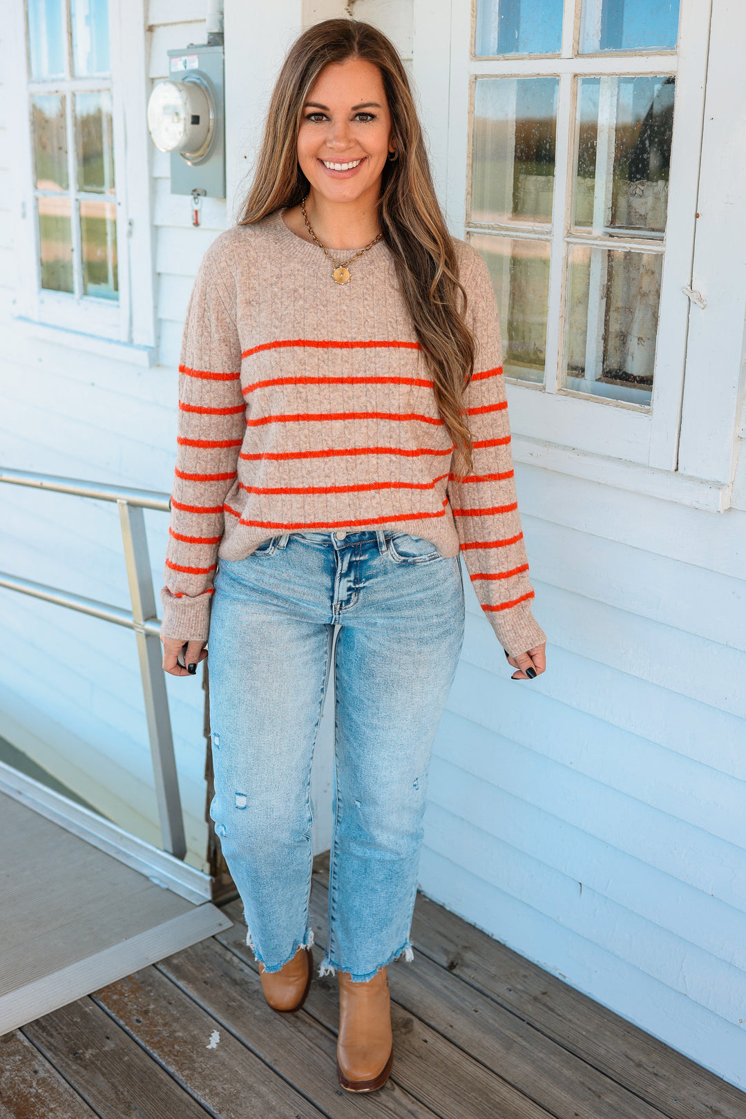 Aspen Striped Cable Knit Sweater