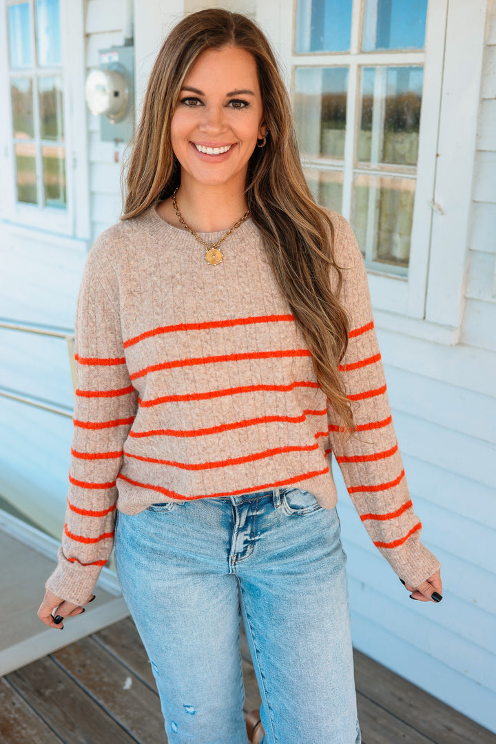 Aspen Striped Cable Knit Sweater