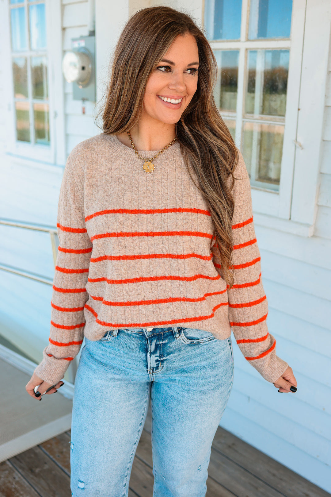 Aspen Striped Cable Knit Sweater