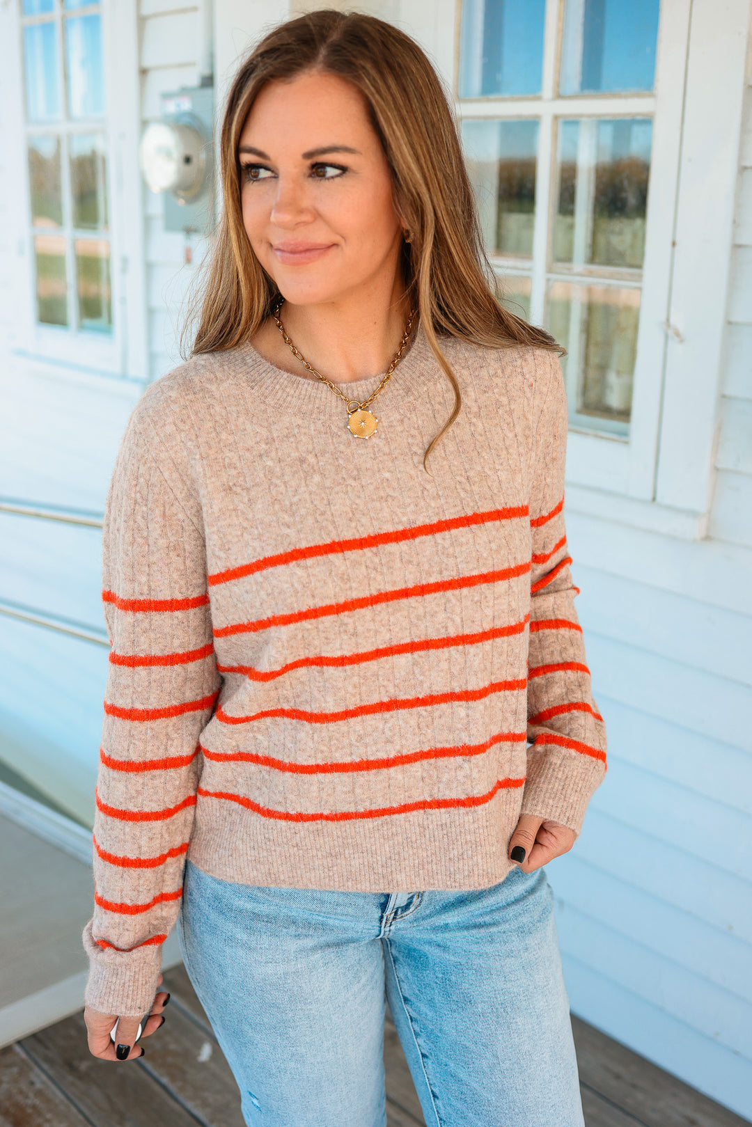 Aspen Striped Cable Knit Sweater