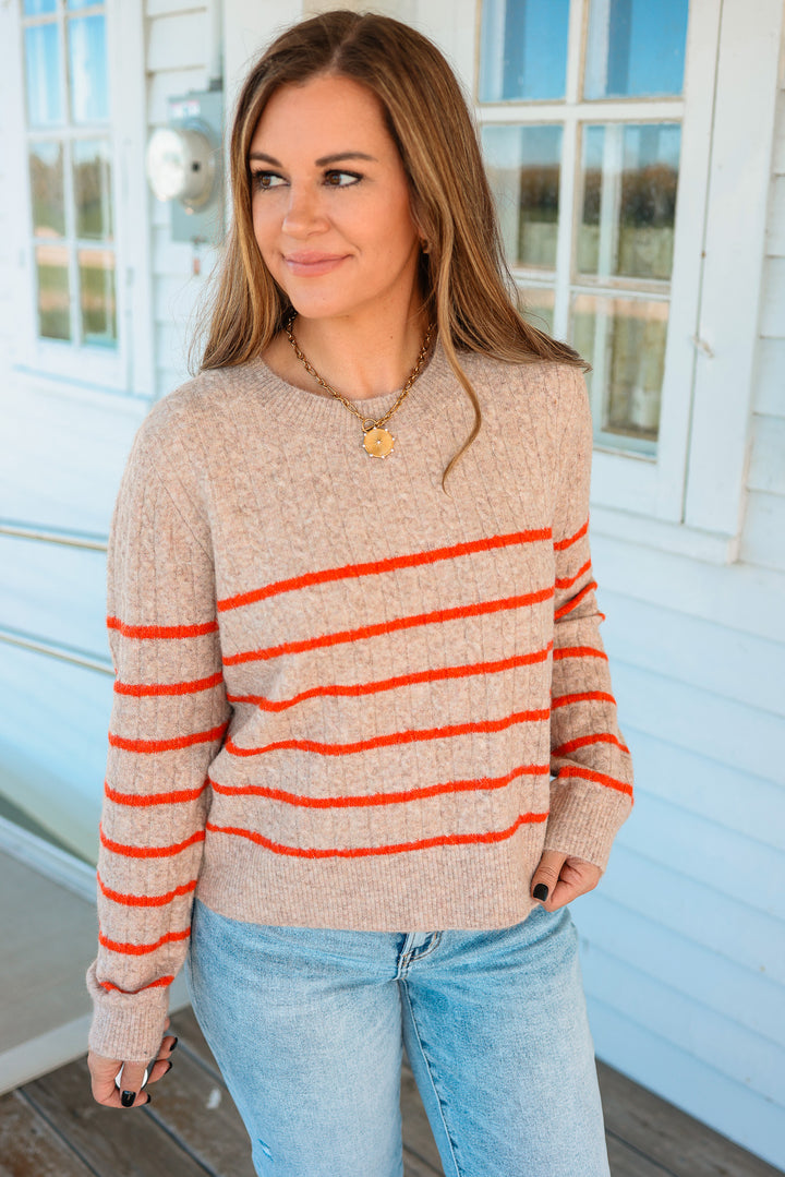 Aspen Striped Cable Knit Sweater