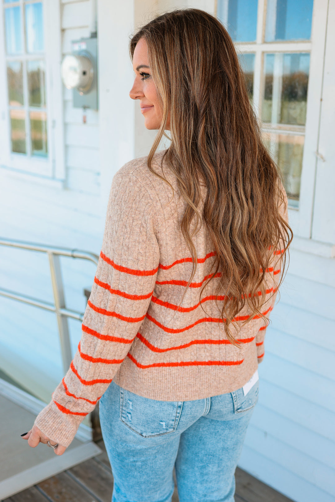 Aspen Striped Cable Knit Sweater