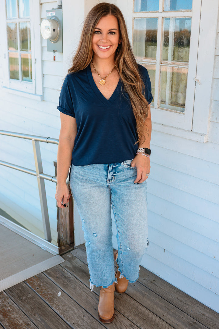 Zoie V-Neck Top - Navy