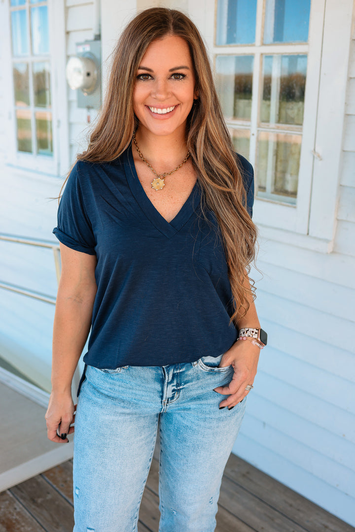 Zoie V-Neck Top - Navy