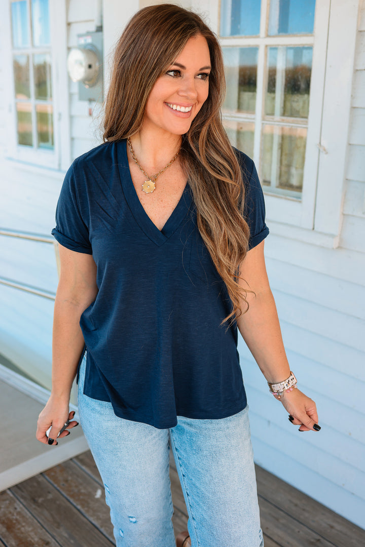 Zoie V-Neck Top - Navy