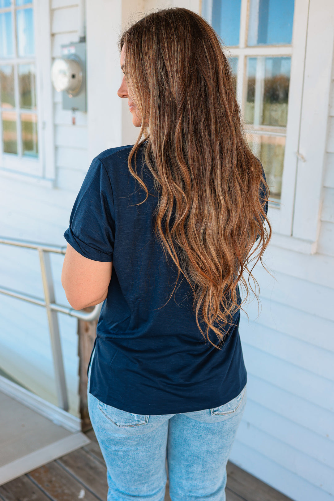 Zoie V-Neck Top - Navy
