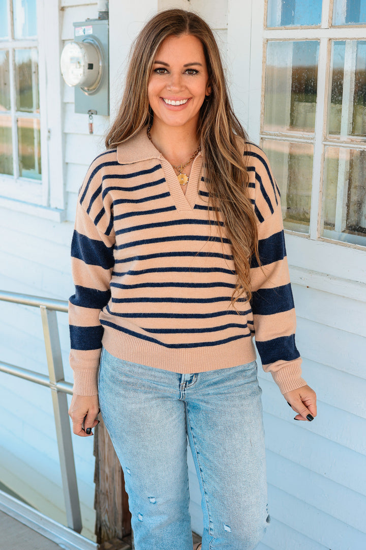 Brylee Mixed Striped Collared Sweater