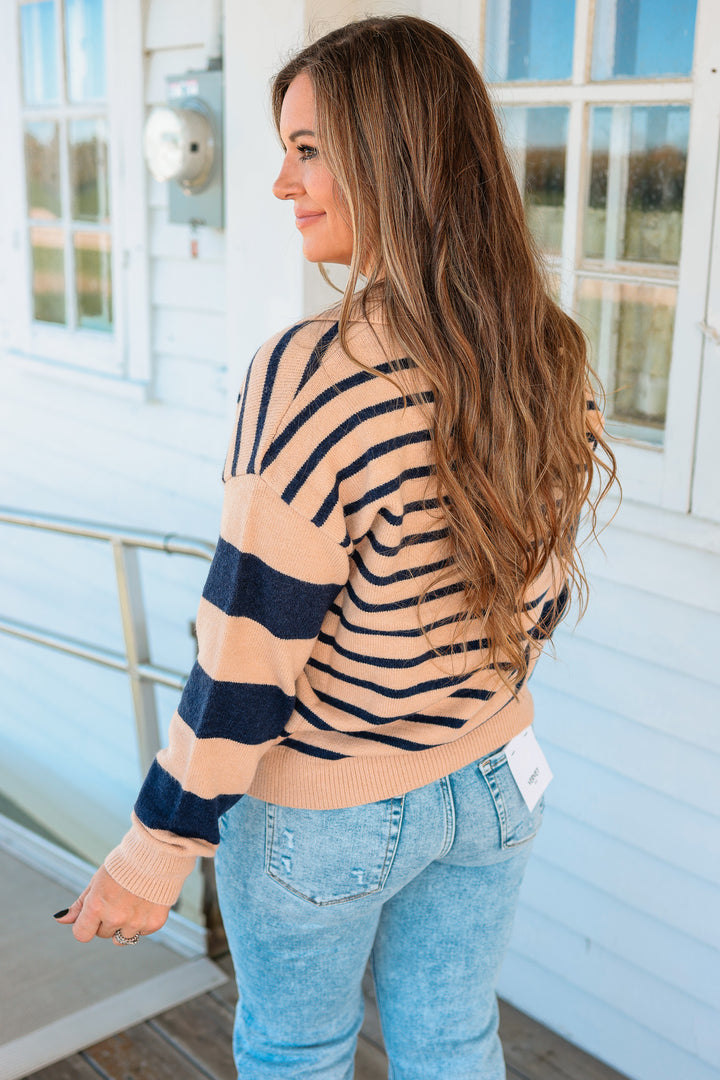 Brylee Mixed Striped Collared Sweater