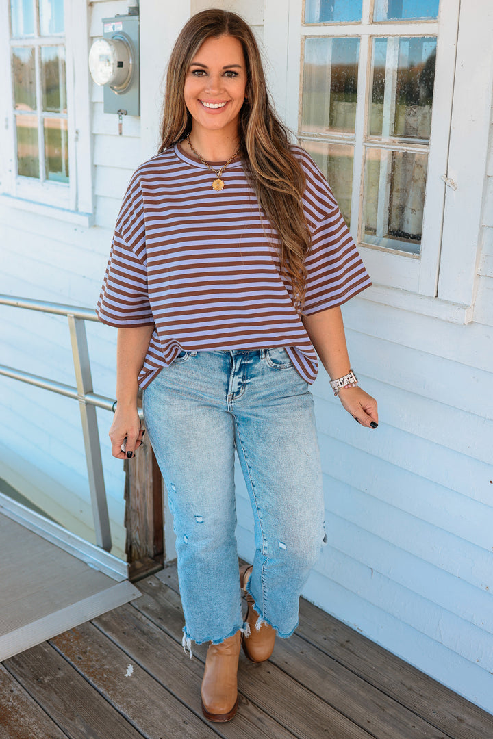 Jack Stripe Boyfriend Tee - Violet