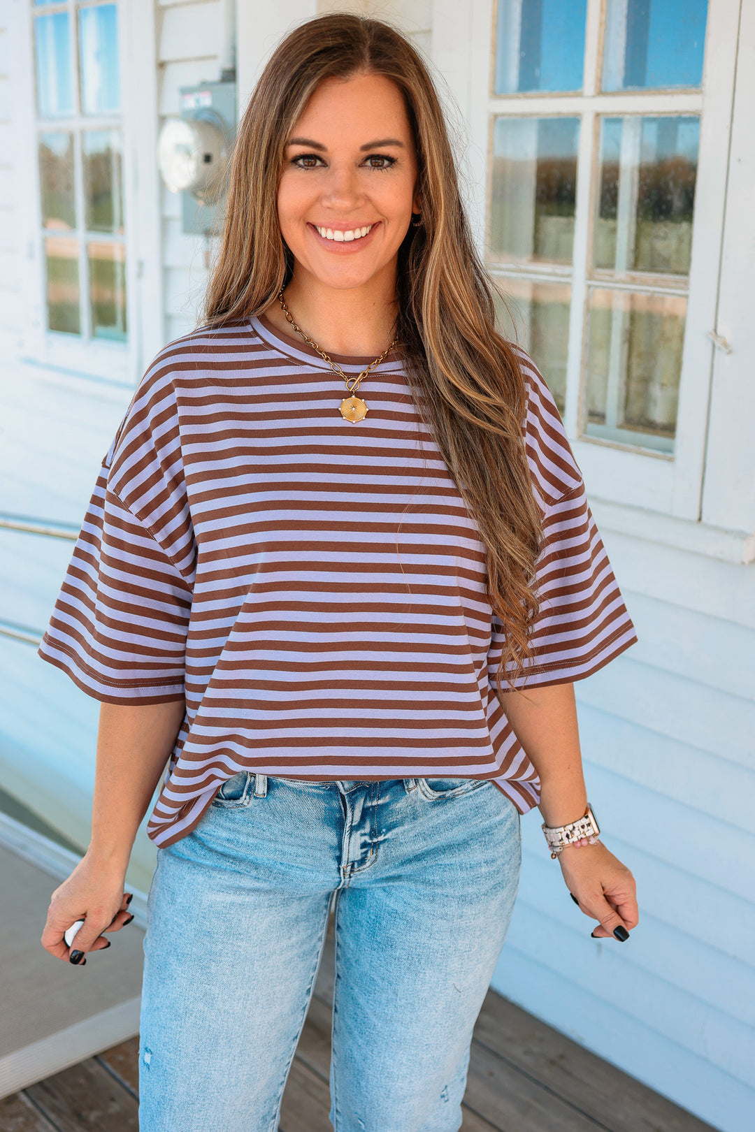 Jack Stripe Boyfriend Tee - Violet