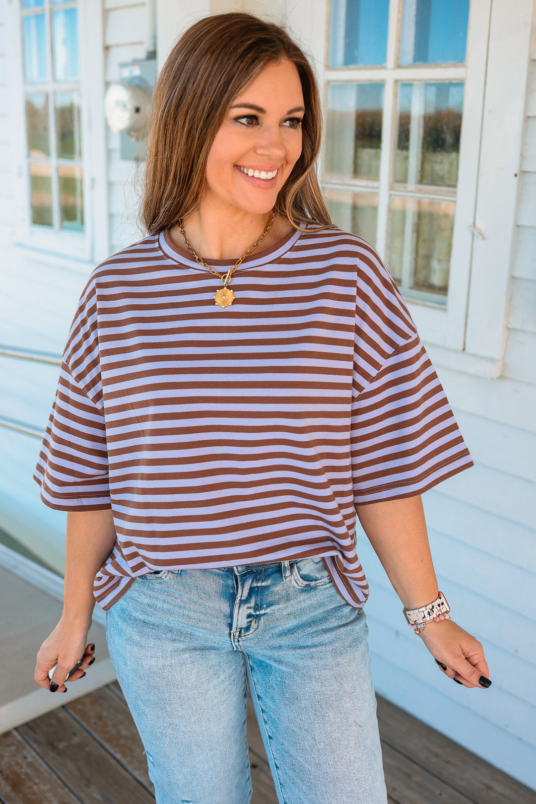 Jack Stripe Boyfriend Tee - Violet