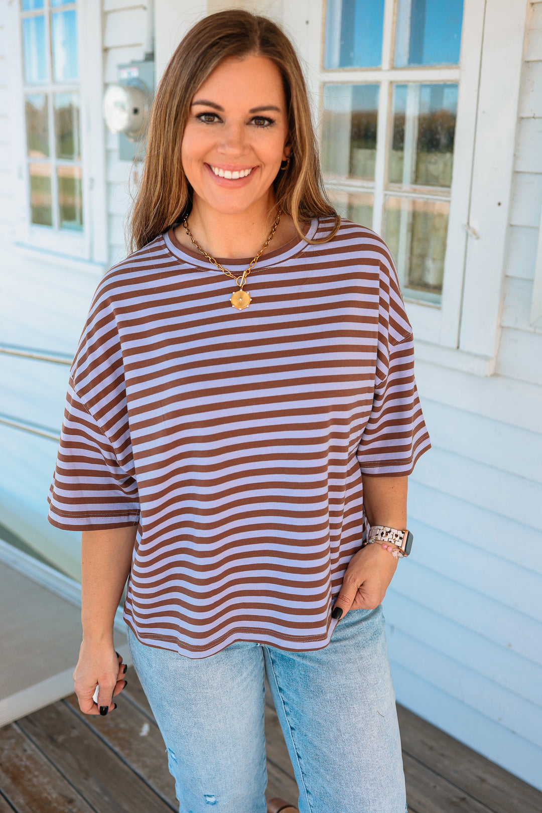 Jack Stripe Boyfriend Tee - Violet