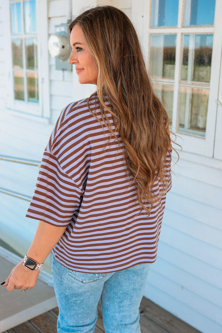 Jack Stripe Boyfriend Tee - Violet
