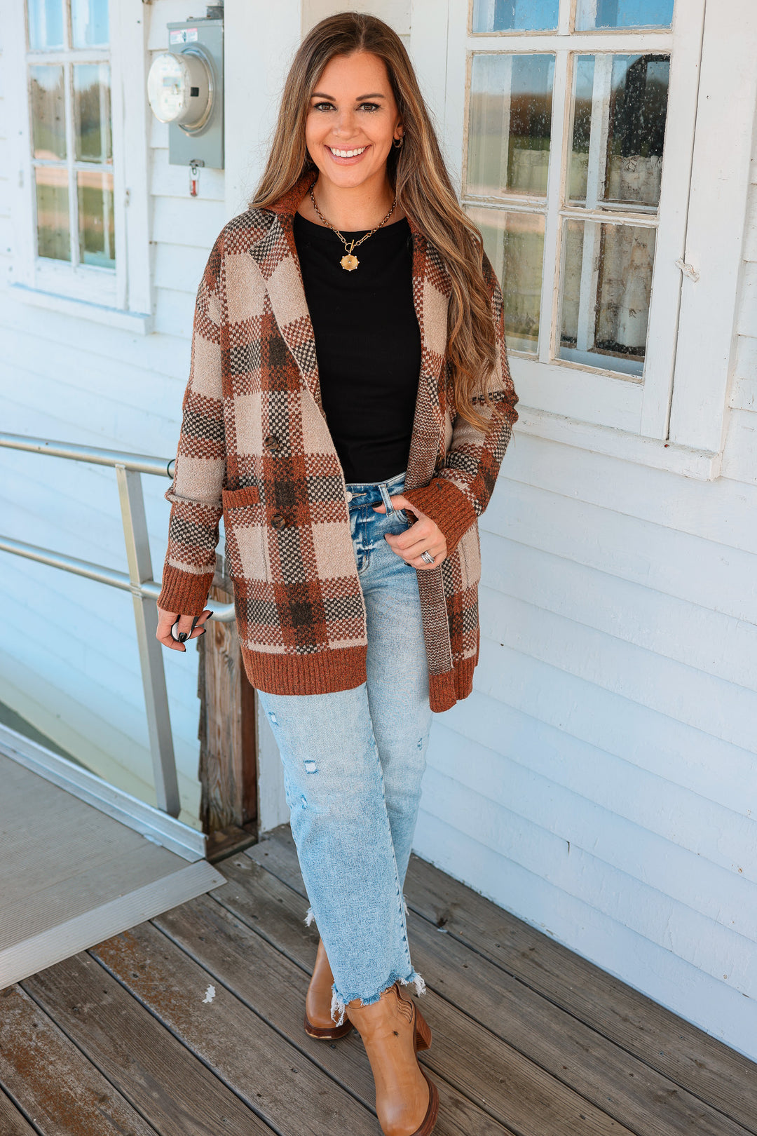 Robyn Checkered Cardigan - Copper