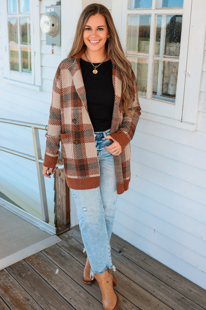 Robyn Checkered Cardigan - Copper