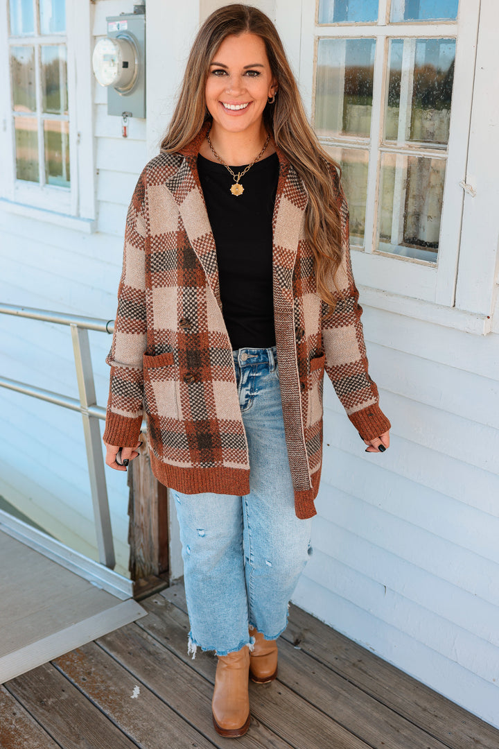 Robyn Checkered Cardigan - Copper