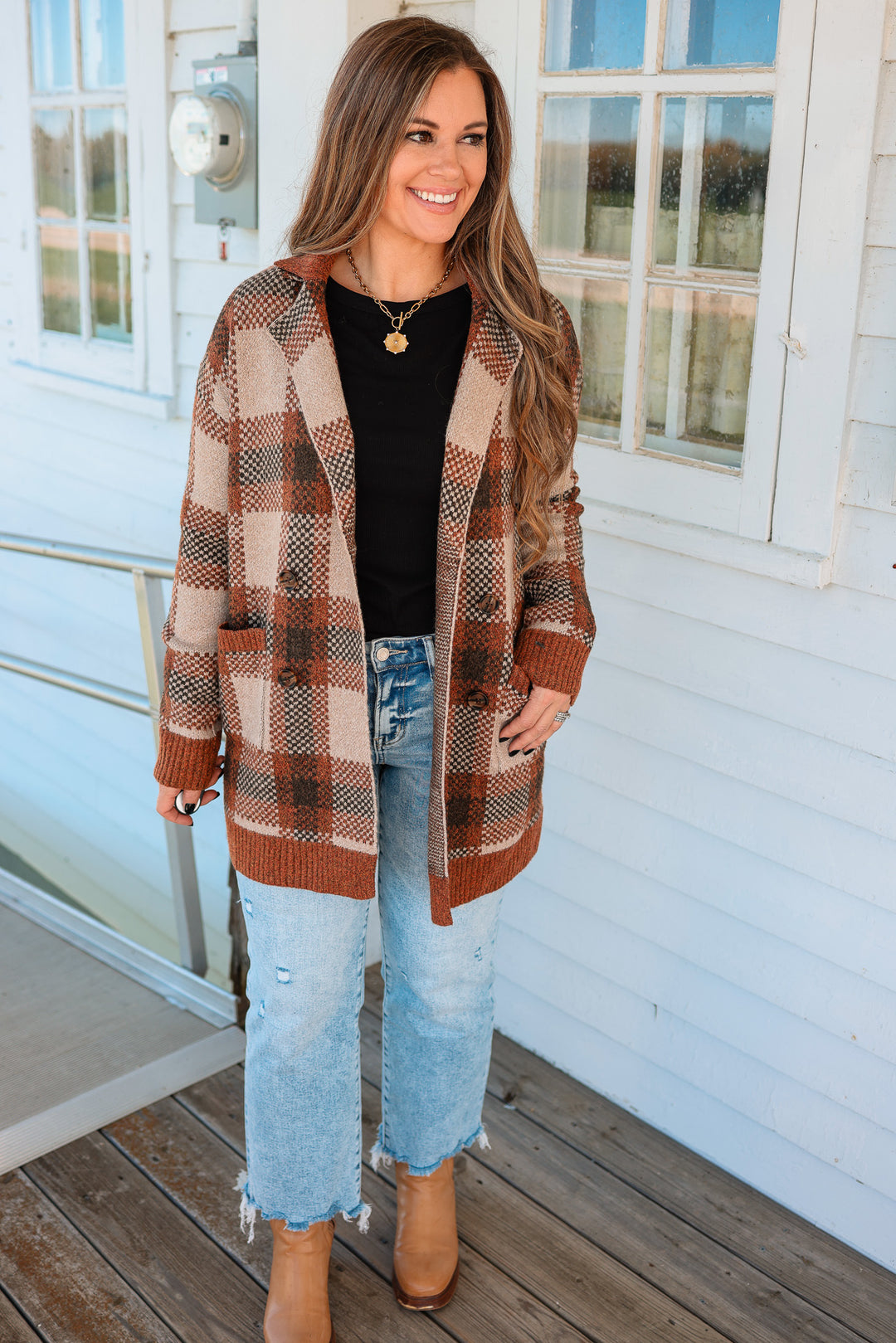 Robyn Checkered Cardigan - Copper