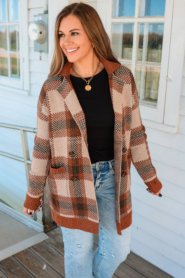 Robyn Checkered Cardigan - Copper
