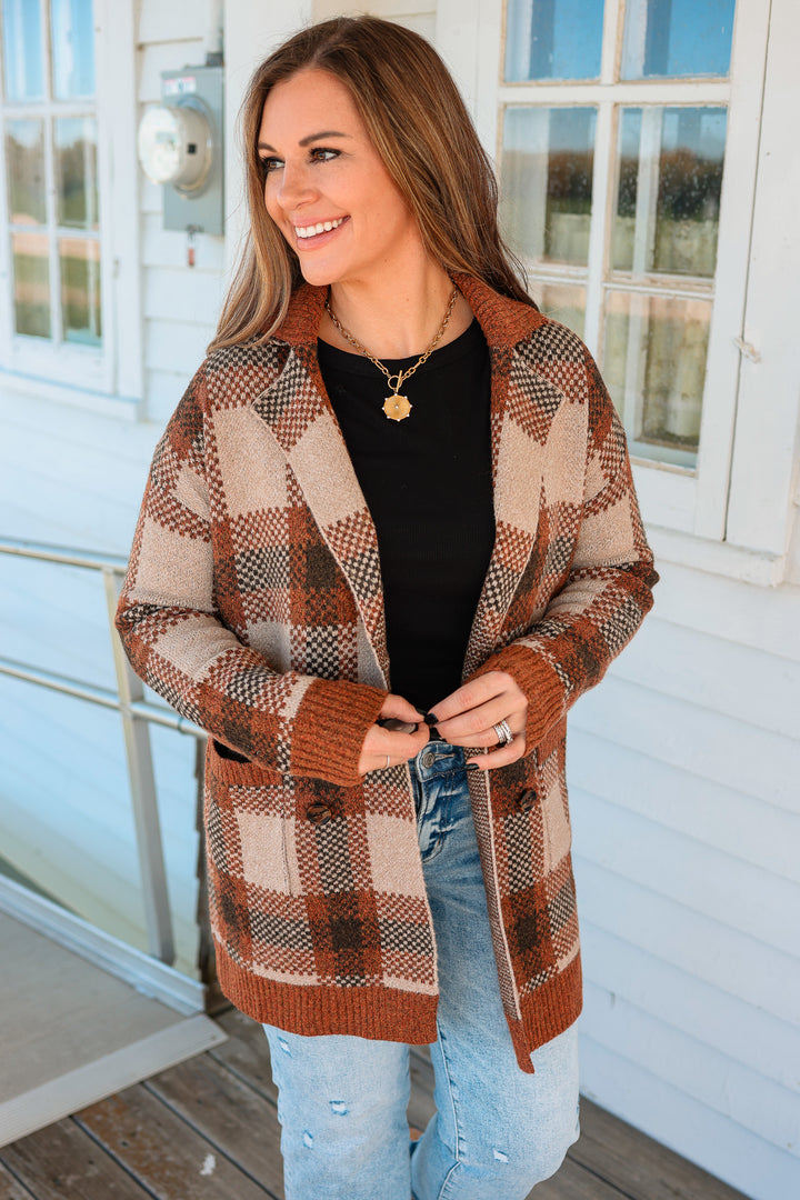 Robyn Checkered Cardigan - Copper