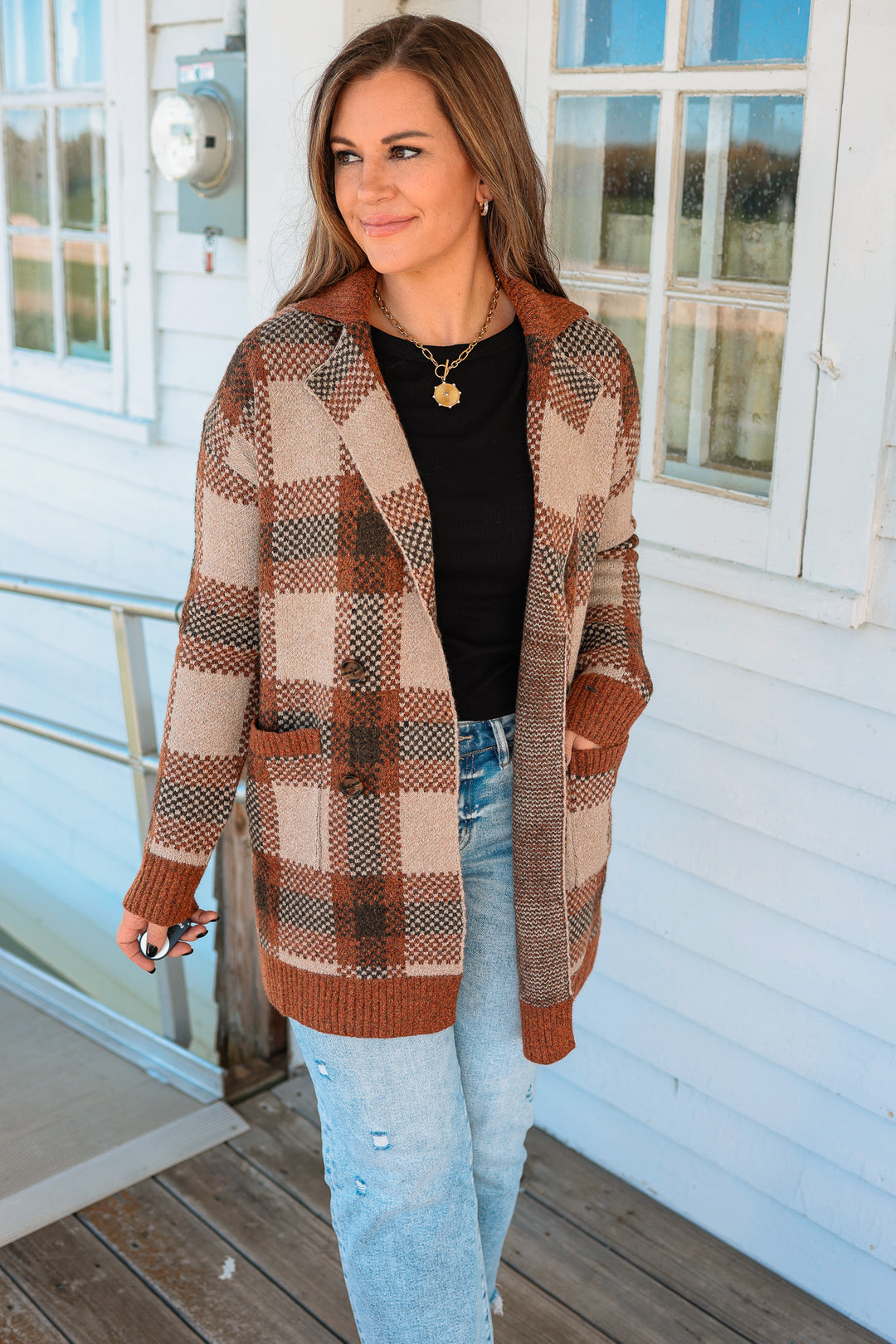 Robyn Checkered Cardigan - Copper