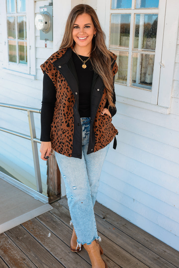 Brown & Black Leopard Fleece Vest