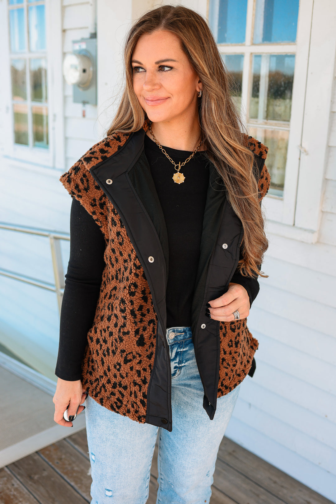 Brown & Black Leopard Fleece Vest