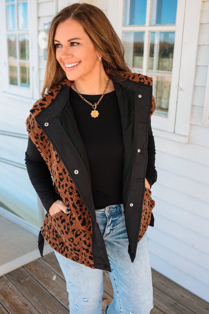 Brown & Black Leopard Fleece Vest