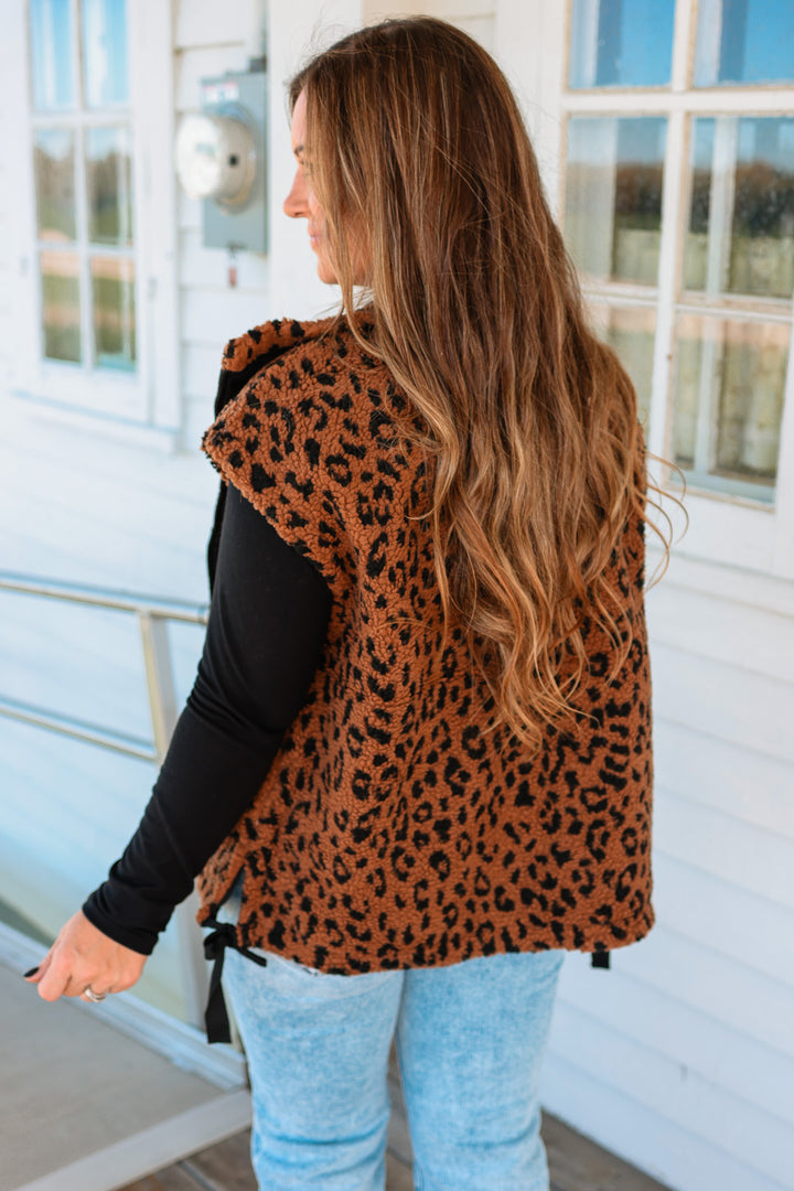 Brown & Black Leopard Fleece Vest