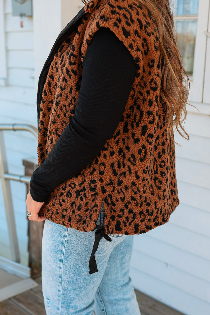 Brown & Black Leopard Fleece Vest