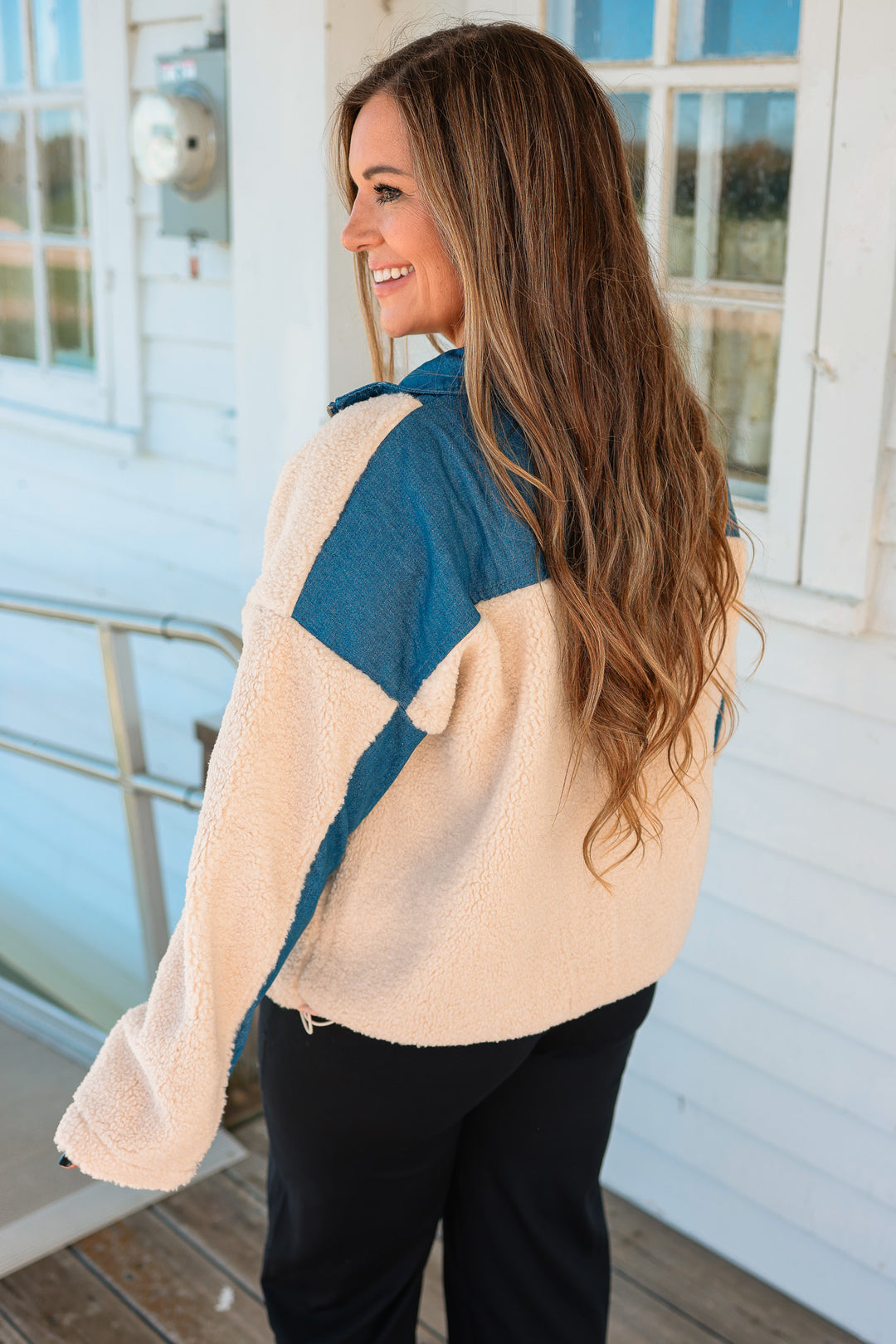 Fireside Sherpa & Denim Fleece Half-Zip Pullover - Beige