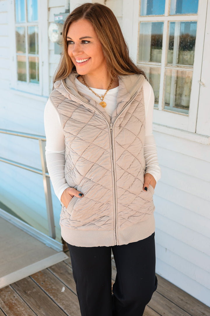 Stevie Quilted Fleece Hooded Vest