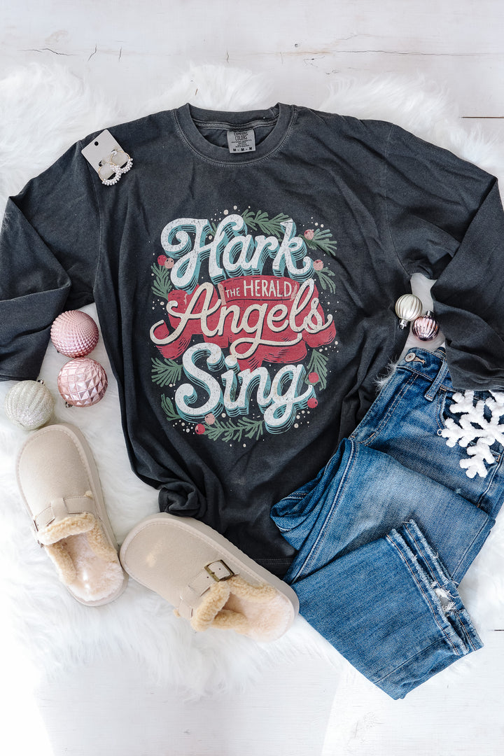 Hark The Herald Angels Sing Graphic Long Sleeve - Pepper