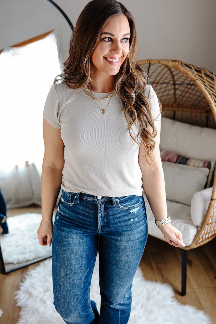 Leo Ribbed Tee - Natural