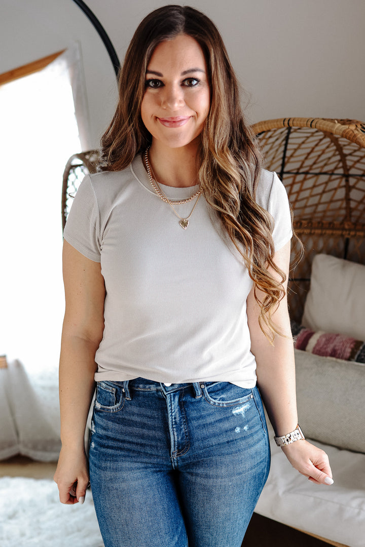 Leo Ribbed Tee - Natural