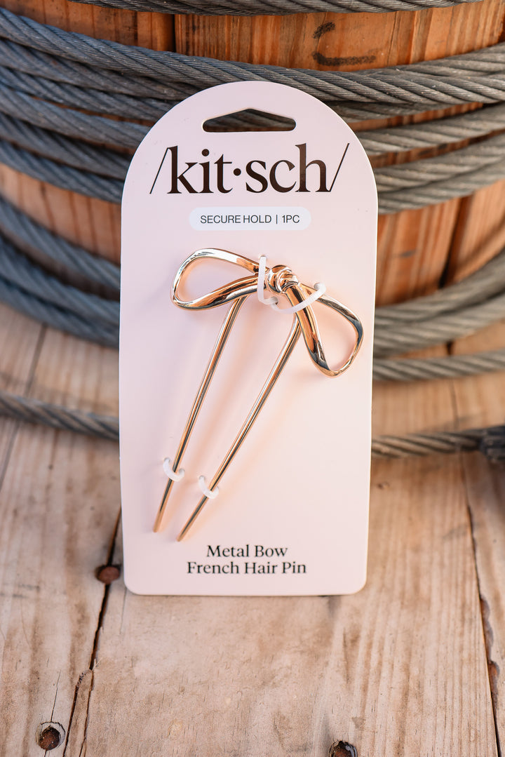 Mini Metal Bow French Hair Pin - Gold
