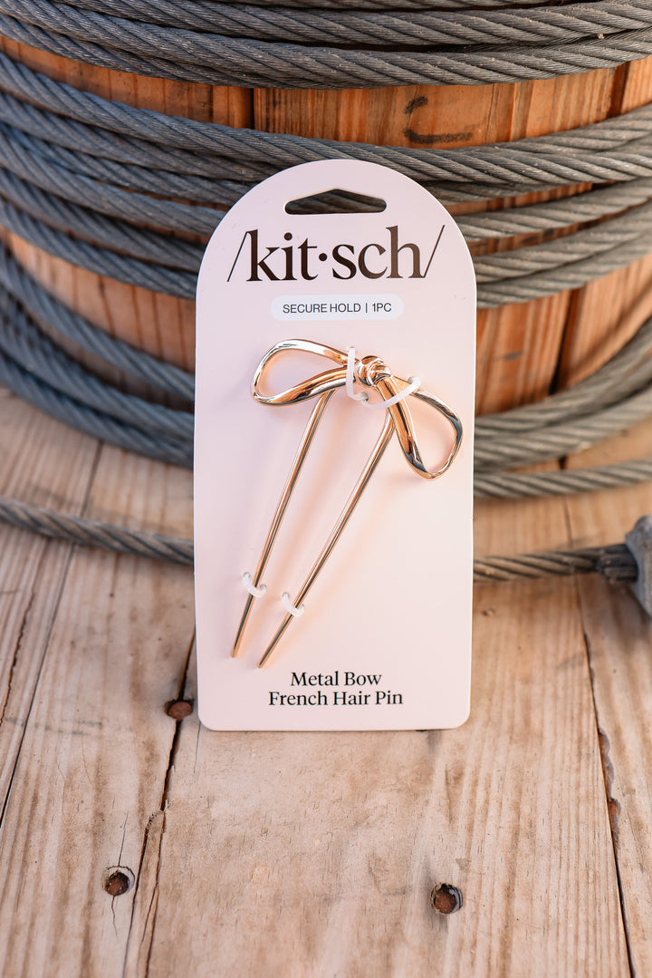 Mini Metal Bow French Hair Pin - Gold