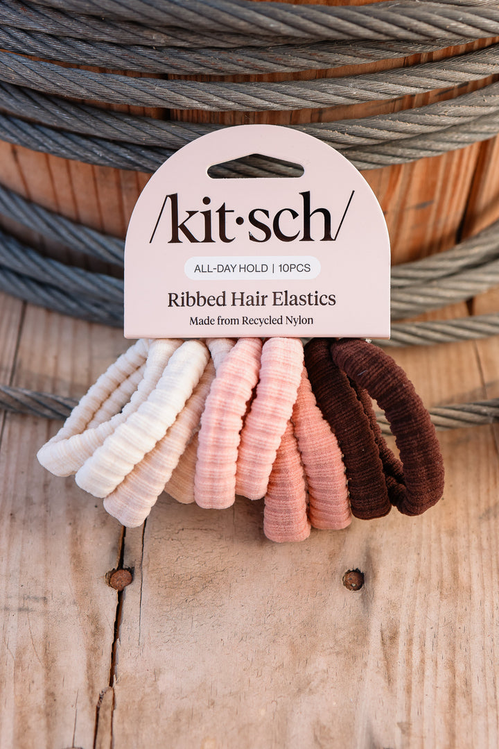 Recycled Fabric Ribbed Hair Elastics 10pc Set - Blush