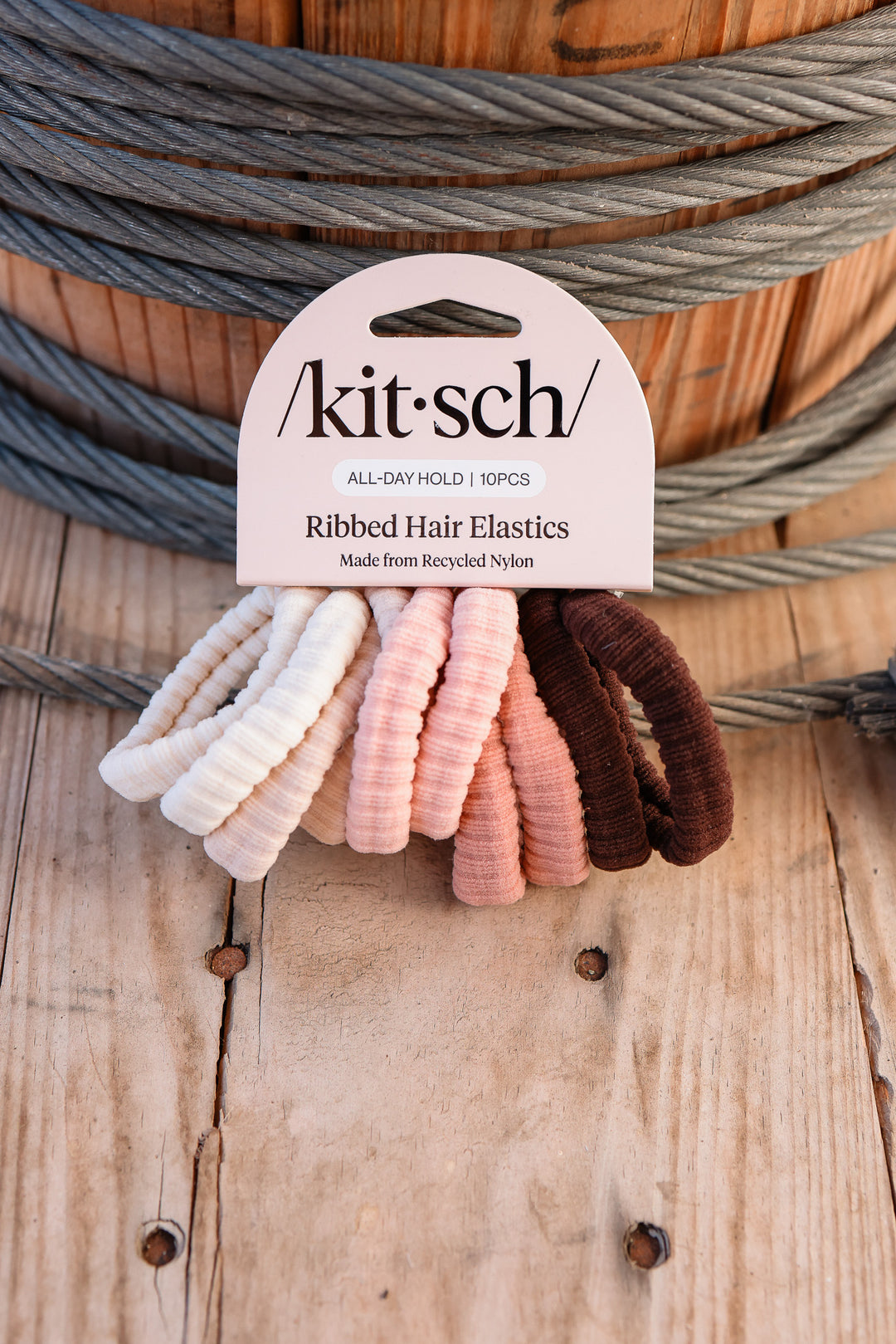 Recycled Fabric Ribbed Hair Elastics 10pc Set - Blush