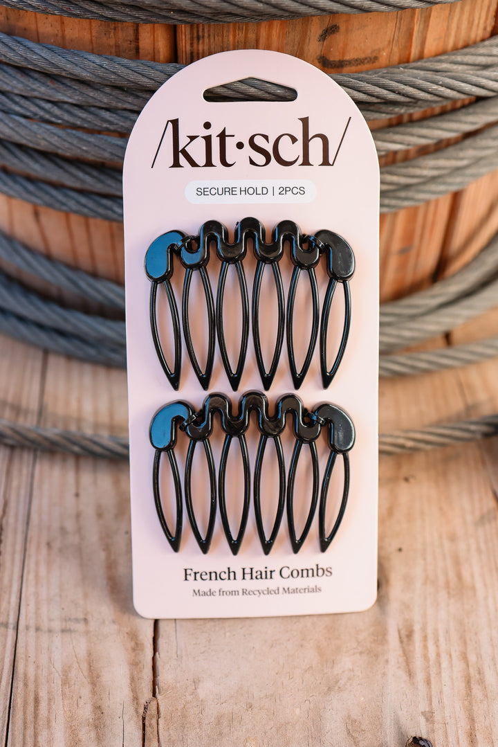 Recycled Plastic French Hair Combs 2pc Set - Black