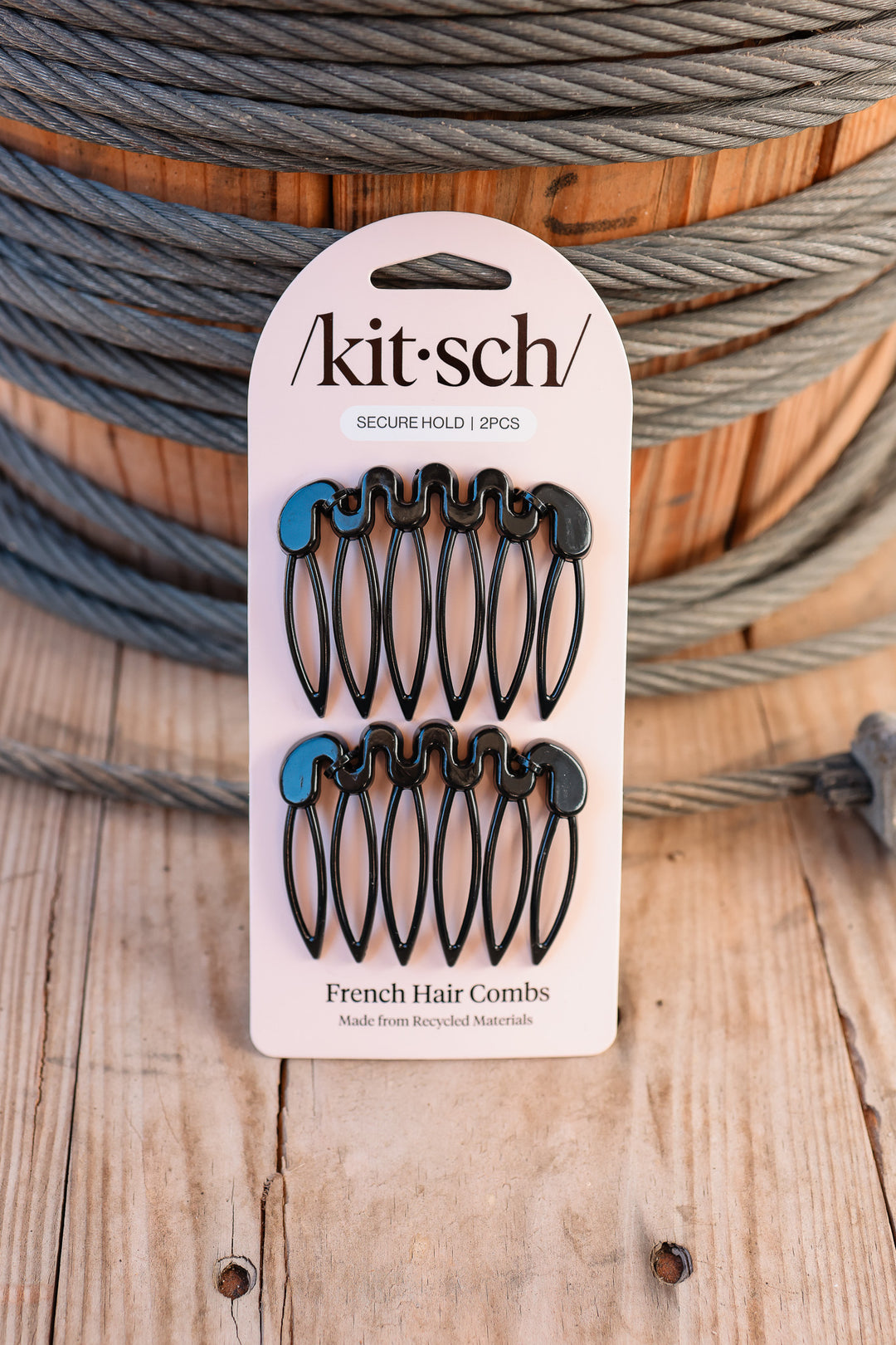 Recycled Plastic French Hair Combs 2pc Set - Black
